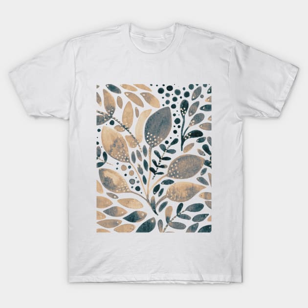 Watercolor foliage - beige and grey T-Shirt by wackapacka